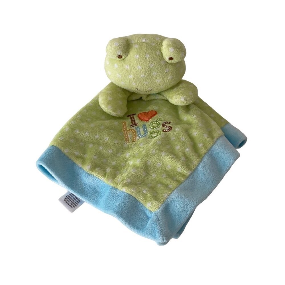 Carter's Just One Year I LOVE HUGS FROG Lovey Security Blanket Green Blue Rattle